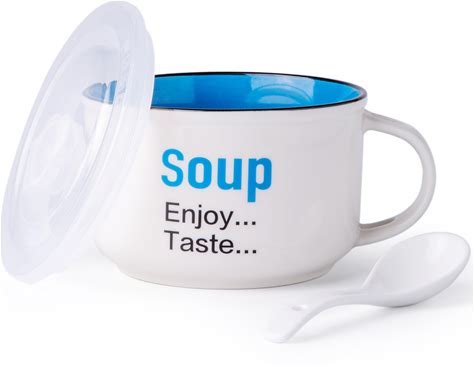 Ceramic Soup Mug with Lid and Spoon